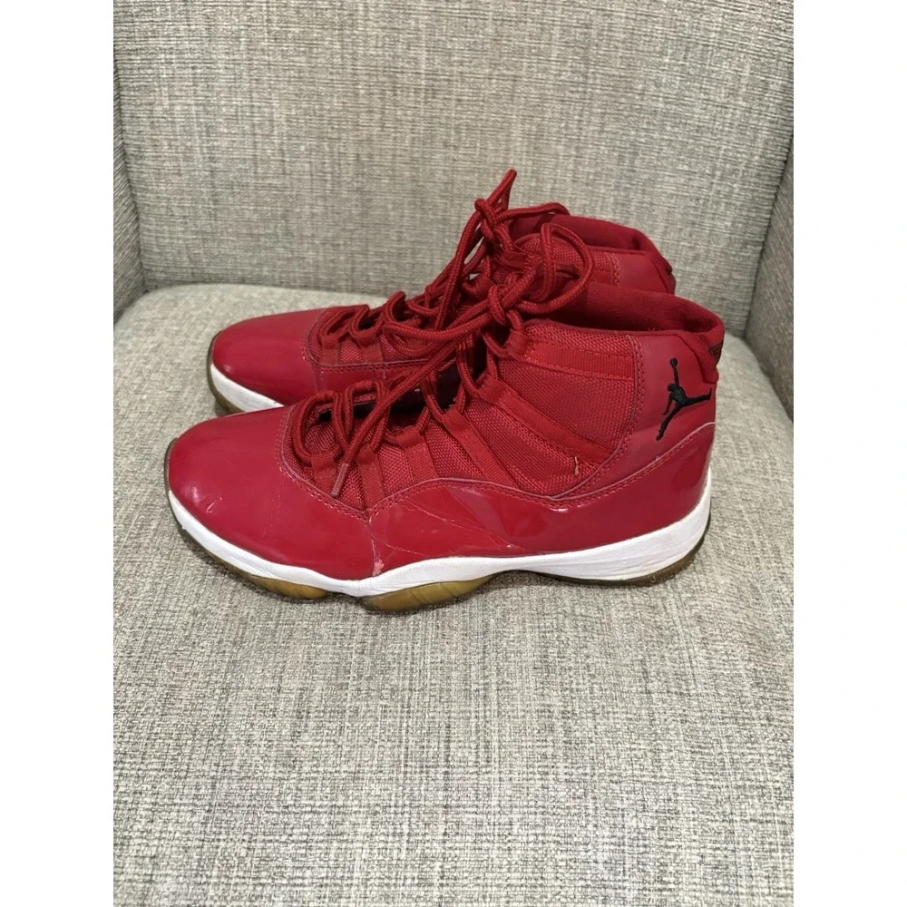 Nike Air Jordan 11 Retro 'Win Like 96 Red' Patent Leather Sneakers Size 9.5